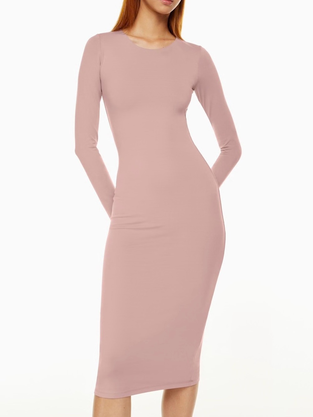 Babaton Long-Sleeve Bodycon Midi Dress, Dusty Rose (NWT)